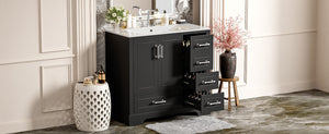 English Elm 36" Traditional Bathroom Vanity with Ceramic Sink, Solid Wood Cabinet, Soft-Close Doors & Drawers Black N729P251630B