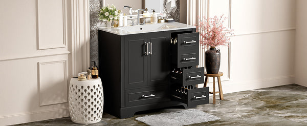 English Elm 36" Traditional Bathroom Vanity with Ceramic Sink, Solid Wood Cabinet, Soft-Close Doors & Drawers Black N729P251630B