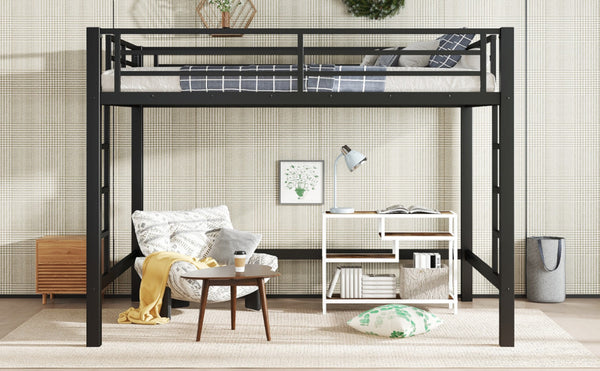 English Elm Queen Metal Loft Bed With Easy Climbing Ladder & Safety Guardrails – Perfect For Stylish Space-Saving! W1580S00341-GIGA