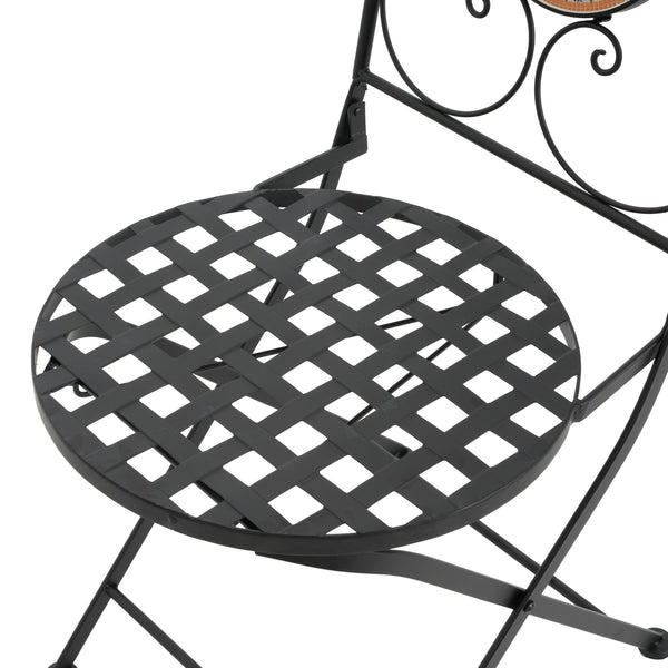 English Elm Christopher Knight Home® - Lambert Outdoor Chat Set Black & Red - Ornate Water-Shedding Ceramic Tile Seats, Iron Frame Patio Elegance N775P215527B