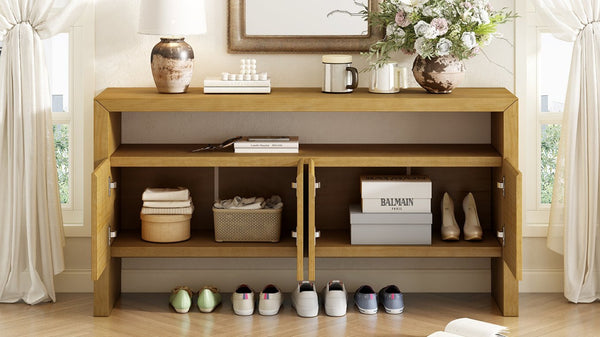 English Elm U_Style 60" Minimalist Sideboard - Durable Solid Wood Veneer Console With Open Shelf & Versatile Storage N711P289132O-GIGA