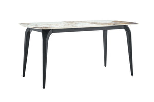English Elm Modern Sintered Stone Rectangular Dining Table with Gold Accent Metal Base W3493S00016