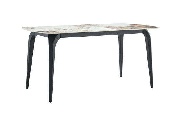 English Elm Modern Sintered Stone Rectangular Dining Table with Gold Accent Metal Base W3493S00016
