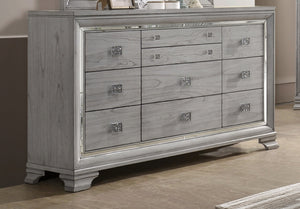 English Elm Contemporary Light Gray Brown 6-Drawer Mirrored Dresser with Faux Crystal Pulls — Glam Solid Wood Chest B011P216681