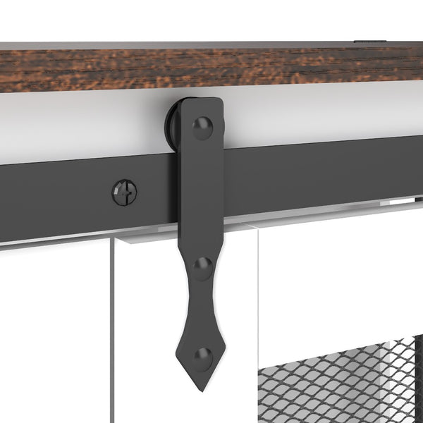English Elm 47.2" Double Dog Crate Farmhouse Console with Rolling Casters and Barn Doors W2557P330269