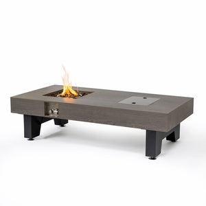 English Elm 54_inch Iron Fire Pit Table Stone Finish with Stainless Burner, Propane Powered, Spacious Patio Centerpiece Natural Wood W3131P277180