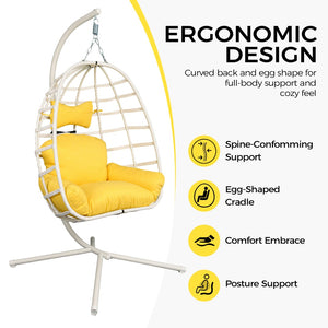 English Elm Egg Hanging Chair with Stand Pe Rattan Swing Seat Washable Cushion Patio Bedroom T5880P497428