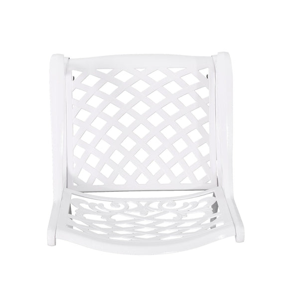 English Elm Phoenix Cast Aluminum Outdoor Dining Arm Chairs Ornate Lattice Scroll Garden Set White 54589.00WHI