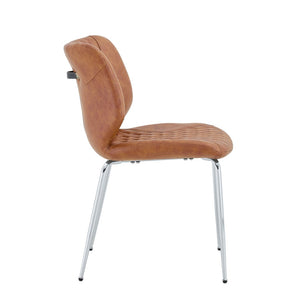 English Elm Dark Oil Waxed Faux Leather Dining Chair Set with Diamond Tufted High Back Metal Legs Brown W3493P444865