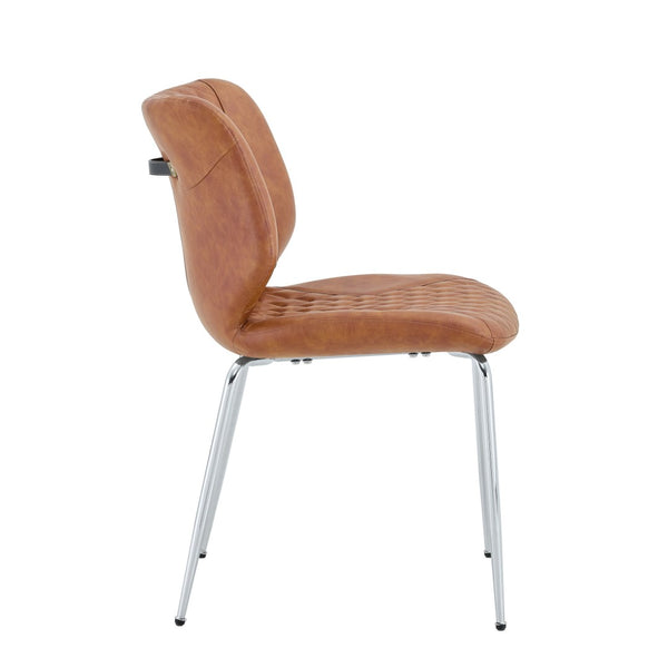 English Elm Dark Oil Waxed Faux Leather Dining Chair Set with Diamond Tufted High Back Metal Legs Brown W3493P444745