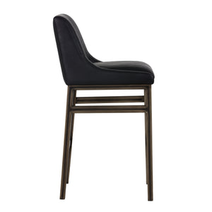 Sunpan Halden Urban Bar Stool with Bold Channel Tufting and Rustic Bronze Steel Frame for Stylish Spaces Vintage Black