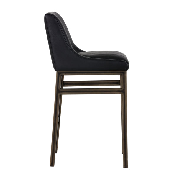 Sunpan Halden Urban Bar Stool with Bold Channel Tufting and Rustic Bronze Steel Frame for Stylish Spaces Vintage Black