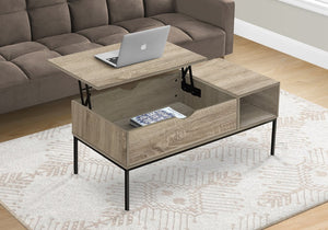 English Elm Coffee Coffee Table with Lift-Top and Hidden Storage, 42" Rectangular Wood-Look Surface & Metal Base Modern Appeal taupe 45 L x 24 W x 5 H B2710P219441