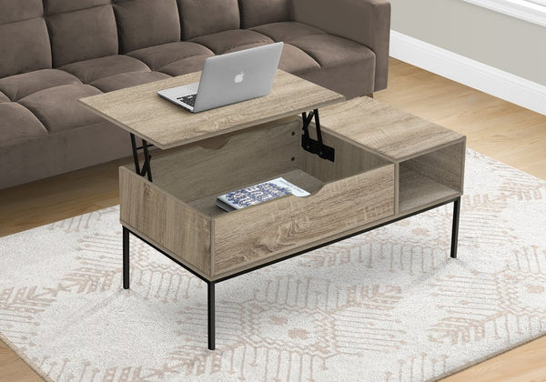 English Elm Coffee Coffee Table with Lift-Top and Hidden Storage, 42" Rectangular Wood-Look Surface & Metal Base Modern Appeal taupe 45 L x 24 W x 5 H B2710P219441
