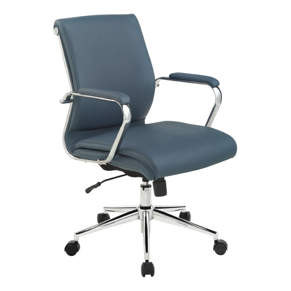 OSP Home Furnishings Mid Back Ergonomic Office Chair with Antimicrobial Fabric Chrome Arms and Lumbar Support Blue 920351C-R105