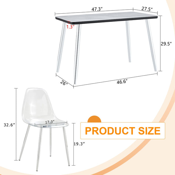 English Elm Table and Chair Set Marble Glass Top Six Transparent Seats Silver Legs Dining W1151S04649