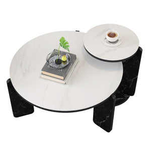 English Elm Set of 2 Round Sintered Stone Nesting Tables Sleek Modern Accent for Living Rooms W2899P405896