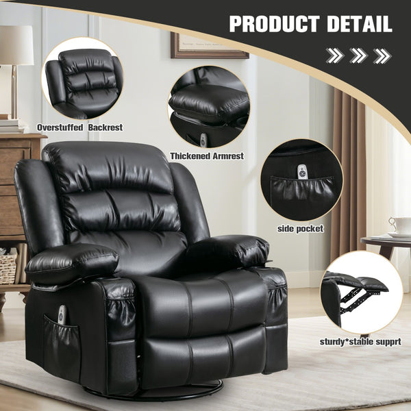 English Elm Massage Swivel Rocker Recliner with Heat Lumbar Relief and Usb Port for Living Room W1521P476713