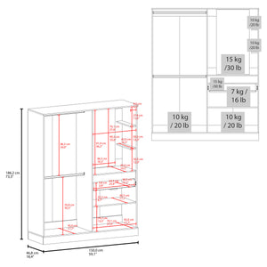 English Elm Kamelot Armoire with Double Doors and Shelves, Hanging Rod, Spacious Kronos Finish Wardrobe Storage White 77.17 L x 24.41 W x 5.12 H B200S00440