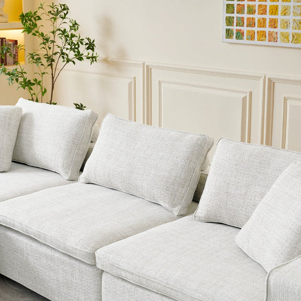 English Elm Cloud Couch Modular 4 Seater Sofa with Washable Linen and Pocket Spring Cushions White W1765S00140