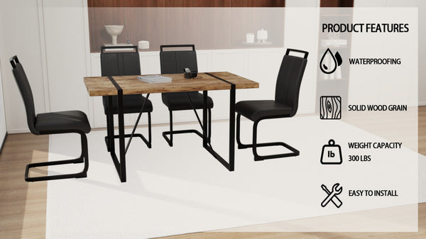 English Elm 55 Inch Industrial Farmhouse Dining Set with Mdf Top Four Pu Leather Cushion Chairs W2189S00935