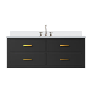 English Elm Black 48" Single Bath Vanity with White Quartz Top, Solid Wood Frame, Soft-Close Drawers & Chrome Faucet Set B2731P257996