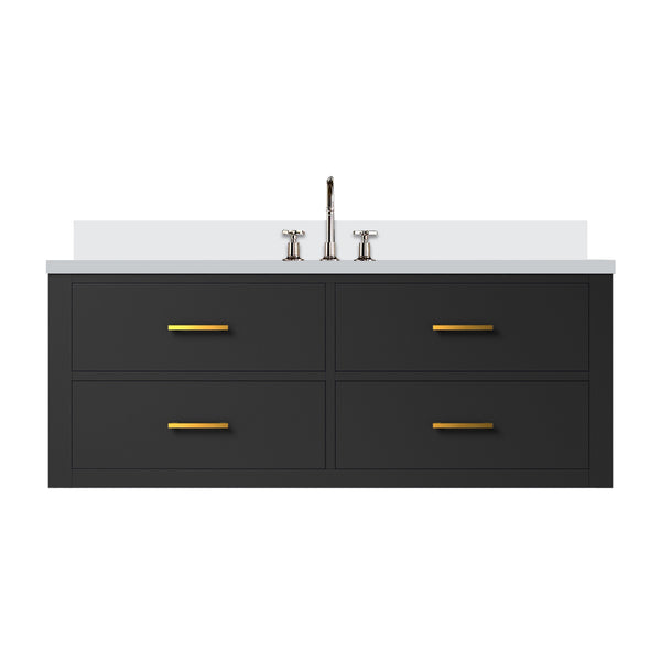 English Elm Black 48" Single Bath Vanity with White Quartz Top, Solid Wood Frame, Soft-Close Drawers & Chrome Faucet Set B2731P257996