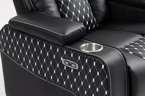 English Elm Lounge PU Leather Power Lift Recliner with Wireless Charging, Cup Holder, Side Pockets, Infinite Recline Black W547P190590