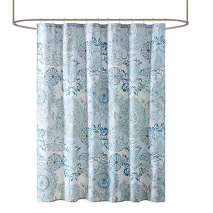 JLA Home Madison Park - Printed Cotton Shower Curtain — Soft Blue Floral & Medallion Percale, OEKO-TEX, 72"x72", Machine Washable MP70-5822