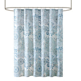 Madison Park Isla Shabby Chic Printed Cotton Shower Curtain MP70-5822 Blue