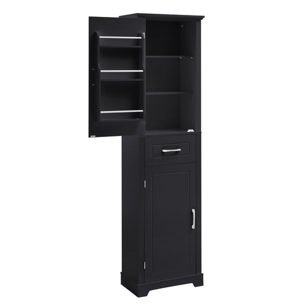 English Elm Tall Bathroom Storage Cabinet with Slim Profile, Adjustable Shelves, Anti-Tip Safety & Painted MDF Finish Black N725P246463B