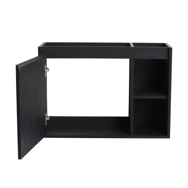English Elm 28'' Wall-Mounted Bathroom Vanity with Glossy White Ceramic Sink, Soft-Close Doors, Water-Resistant Plywood Finish (Easy Assembly, KD Packing) W999P310767