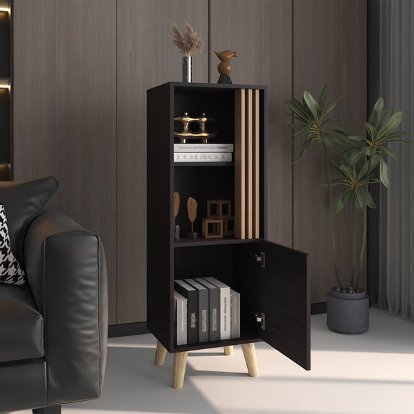 English Elm Storage Cabinet Black+Khaki with 1 Door 2 Shelves — Compact Engineered Wood Organizer, Eco-Friendly Design B097P262385