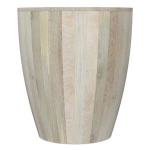 English Elm Elmbrook Solid Mango Wood Drum Side Table Whitewash Finish Vertical Panel Detail B136P419860