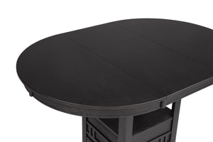 English Elm 1pc Counter Height Extendable Dining Table with 18" Leaf, Fixed Shelf Pedestal, Two-Tone Wood Finish Charcoal Black 45 L x 45 W x 8.5 H B011P373707