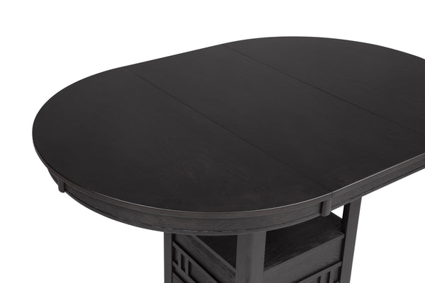 English Elm 1pc Counter Height Extendable Dining Table with 18" Leaf, Fixed Shelf Pedestal, Two-Tone Wood Finish Charcoal Black 45 L x 45 W x 8.5 H B011P373707