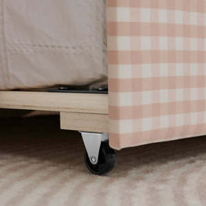 English Elm Cozy Twin Gingham Daybed with Trundle Sofa Bed, Linen Upholstery, USB Port, Wave Frame Design Pink W1413S00099