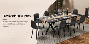 English Elm Square MDF Dining Set for 4 with Faux Marble Top, Mid-Century Modern Iron Legs, Easy-Clean Surface Black W578S00027