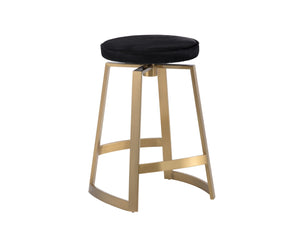 Sunpan Hendrix Swivel Counter Stool: Chic Black Cowhide Seat with Bold Yellow Gold Steel Base for Stylish Dining