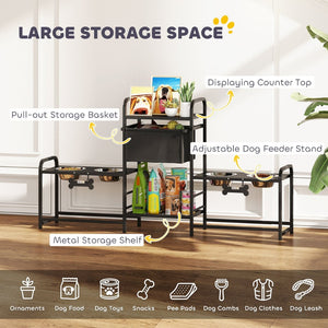 English Elm Pawhut Elevated Dual Feeding Station Steel Frame Adjustable Height with Storage Drawer W2225P485640