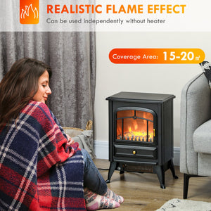 English Elm Homcom 21" Freestanding Electric Fireplace Heater With Realistic Led Flames & Safety Features, Black W2225P249843