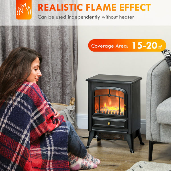 English Elm Homcom 21" Freestanding Electric Fireplace Heater With Realistic Led Flames & Safety Features, Black W2225P249843