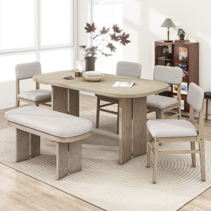 English Elm Topmax Rubberwood Six Piece Dining Set with Bench Linen Upholstered Modern Farmhouse SP000083AAD