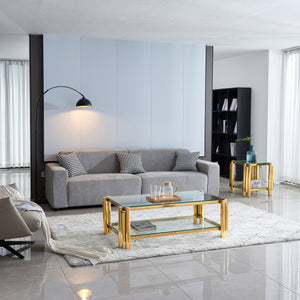 English Elm Modern 2-Piece Coffee Table Set With Gold Stainless Steel & Clear Glass Top For Stylish Living Spaces W2978S00046