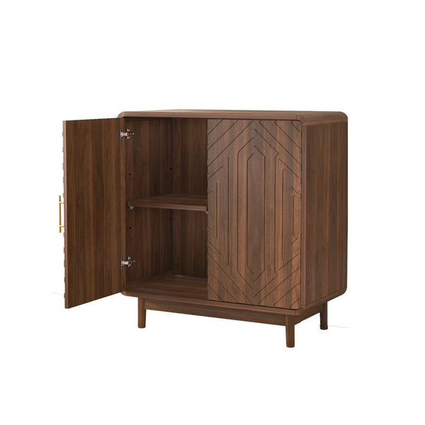 English Elm Walnut-finish Carved Sideboard Buffet Cabinet with Adjustable Shelves and Gold Handles W5389P463605