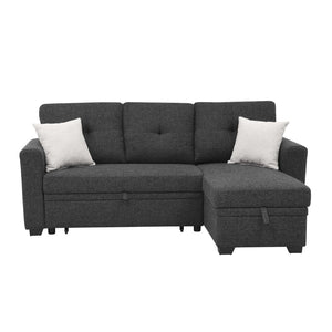 English Elm 76.5" Convertible Sectional Sleeper Sofa with Chaise and Hidden Storage Compartment Dark Gray B355S00013