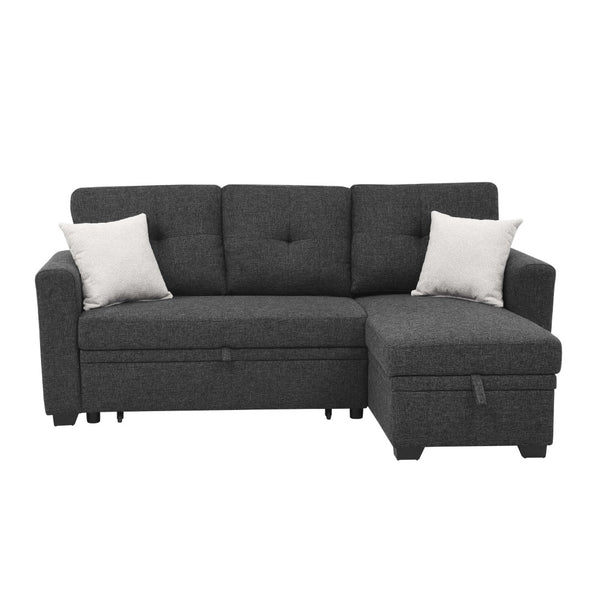 English Elm 76.5" Convertible Sectional Sleeper Sofa with Chaise and Hidden Storage Compartment Dark Gray B355S00013