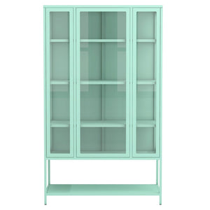 English Elm 67.25'' Tall Steel Curio Cabinet with Led Lighting and Tempered Glass Panels Cyan SN845P263995T
