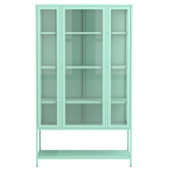 English Elm 67.25'' Tall Steel Curio Cabinet with Led Lighting and Tempered Glass Panels Cyan SN845P263995T
