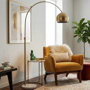 English Elm Oasis Sculptural Brass Arm Floor Lamp with Adjustable Head and White Marble Base B183P231747